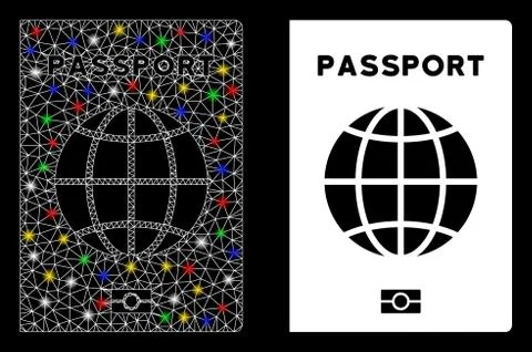 Flare Mesh Wire Frame World Passport Icon with Flare Spots 스톡 일러스트