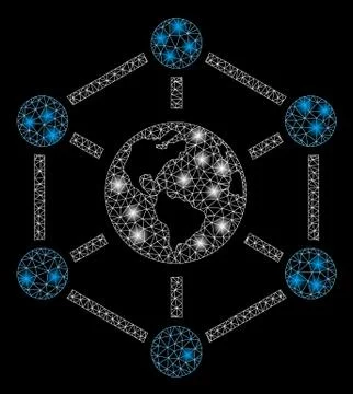 Flare Mesh Wire Frame Worldwide Internet with Flare Spots イラスト素材