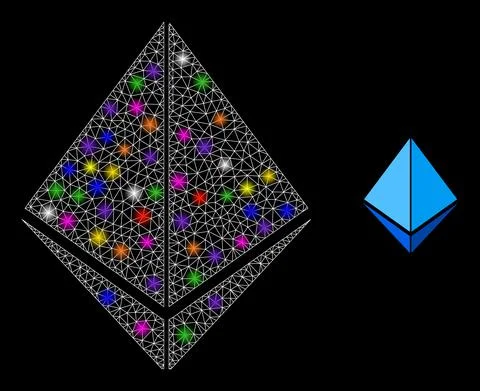 Flare Network Crystal Icon with Constellation Color Light Spots Stock Illustration
