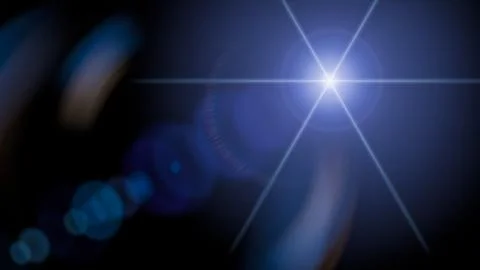Flare overlay light blue star isolated on black background, realistic optical Stock Illustration