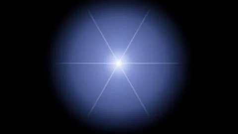 Flare overlay light blue star isolated on black background, realistic optical Stock Illustration