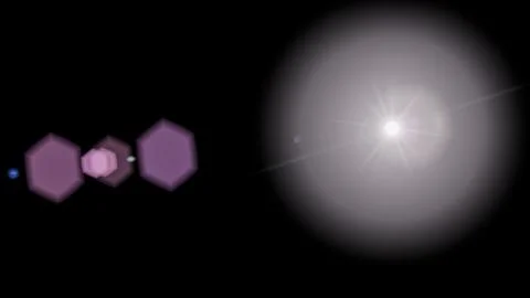 Flare overlay light central starburst isolated on black background, realistic Stock Illustration