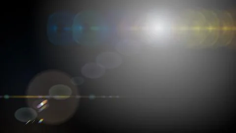 Flare overlay light large white glow isolated on black background, realistic  Stock Photos