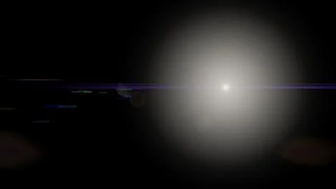 Flare overlay sun light len effect. White anamorphic streak with purple lin.. Stock Photos
