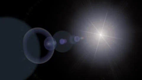 Flare overlay sun light len effect. Bright white star with purple rings and.. 스톡 사진