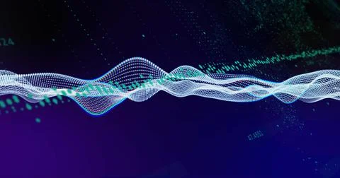 Flare sparking layered waveform moving on navy field rising peaks showing Stock Illustration