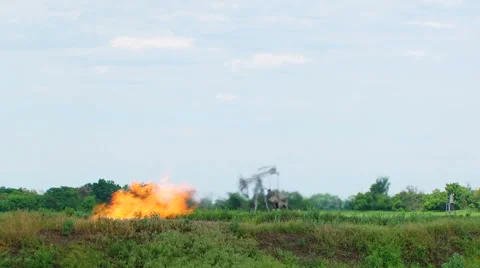 Flare Stack Burning In Oil Well While Producing Oil Gas Stock Footage 55370053