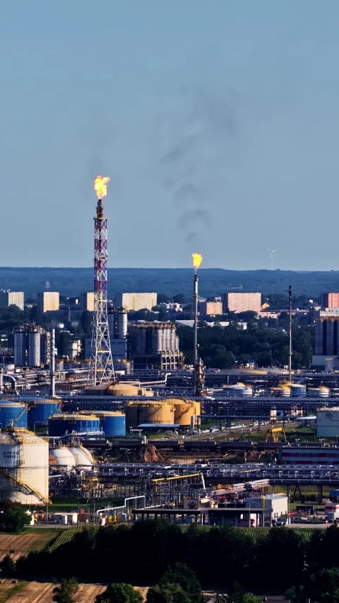 Flare Stack Fire - ORLEN Płock Refinery - Płock - Poland Stock Footage 346585015