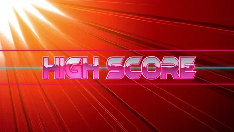 Flare starting 3D HIGH SCORE text jumping center, presenting retro arcade style Stock Footage 326096157