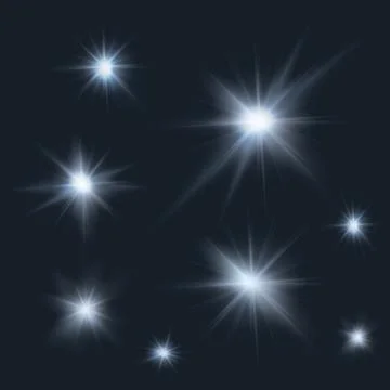 Flares, rays, beams, cold light vector effects set on dark Stock Illustration