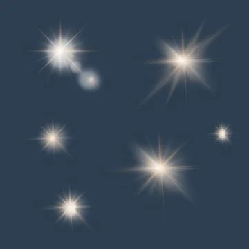 Flares, rays, sun burst, light effects set, vector illustration Stock Illustration