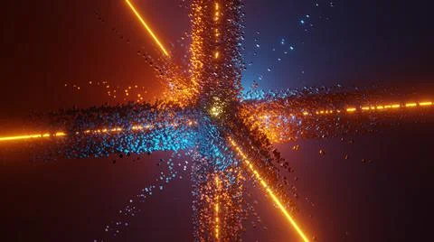 Flash blazing laser, large scale. Bright glowing abstract art. 3d rendering Stock Illustration