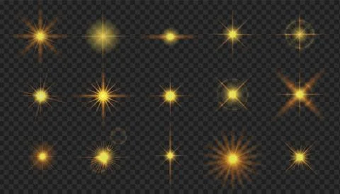 Flash camera light effect. Realistic twinkle stars. Vector glow shine element Stockillustratie