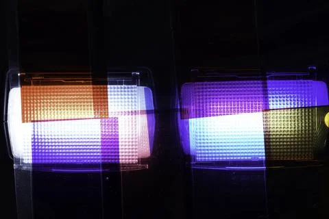 Flash of a camera with multicolored colorful foils photographed Stock Photos