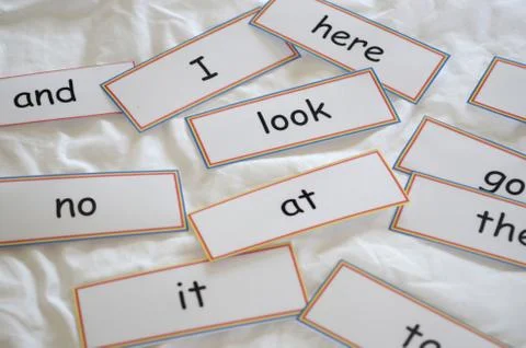 Flash cards with first words for reading Stock Photos