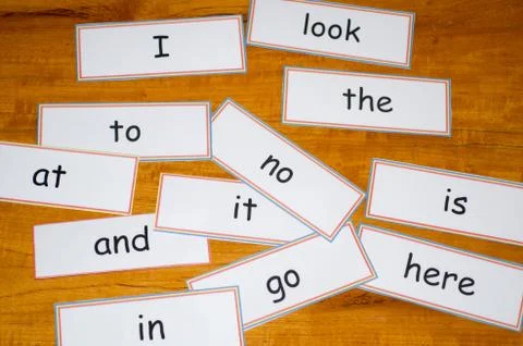 Flash cards with first words for reading Stock Photos