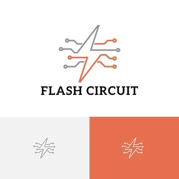 Flash Circuit Thunder Electronic Technology Monoline Logo Stock Illustration
