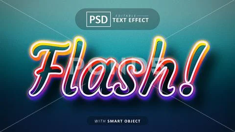 Flash colorful neon style text effect editable PSD Template