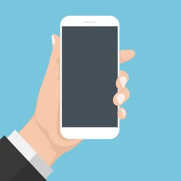 Flash Design with long shadow hand Holding the smart phone with  Blank screen Stock Illustration