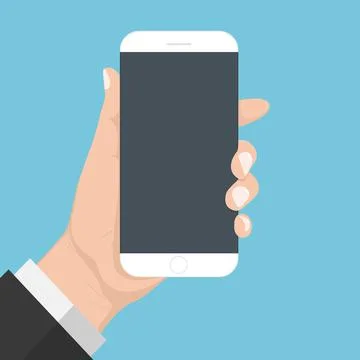Flash Design with long shadow hand Holding the smart phone with  Blank screen Stock Illustration