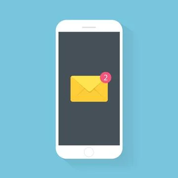 Flash Design with long shadow the smart phone with  E-Mail on screen. The con Stock Illustration