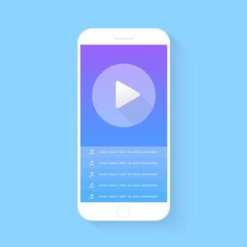 Flash Design with long shadow the smart phone with  multimedia audio controll Stock Illustration