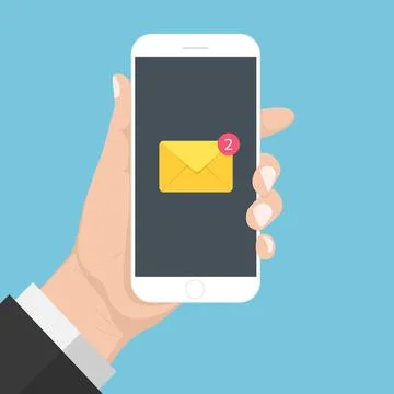 Flash Design style hand holding the smartphone with e-mail application on scr Stock Illustration