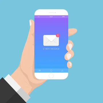 Flash Design style hand holding the smartphone with e-mail application on scr Stock Illustration