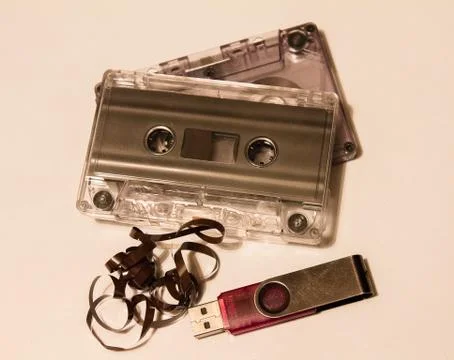 Flash disk and audio cassette Stock Photos