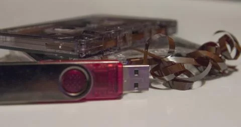 Flash disk and audio cassette Stock Photos