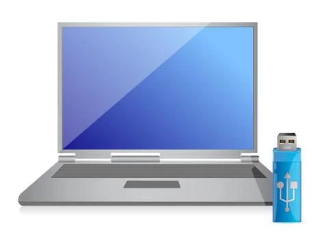 Flash drive and computer illustration design over white Stock Illustration