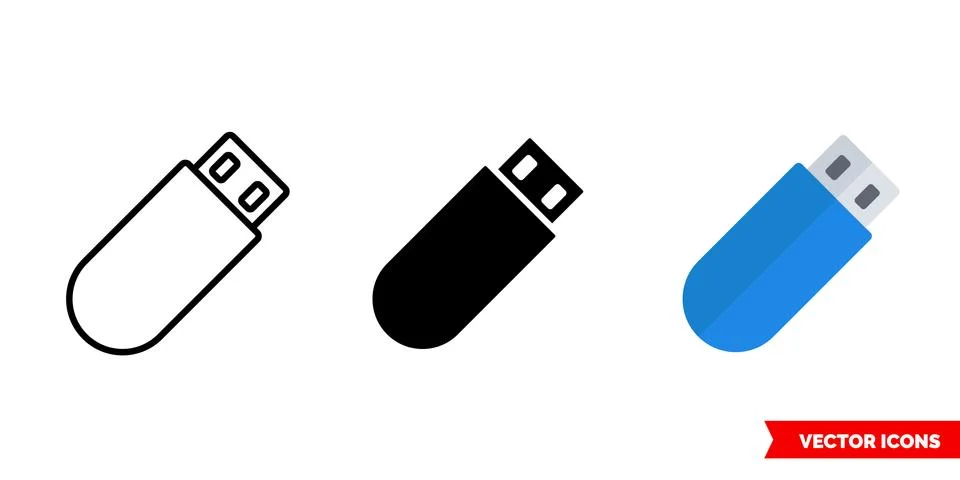 Flash-drive icon of 3 types. Isolated vector sign symbol. Stock Illustration