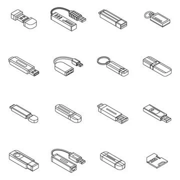 Flash drive icon set vector outine Stock Illustration