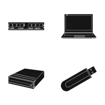 Flash drive, laptop, memory card.Personal computer set collection icons in black Illustrazione stock