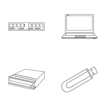 Flash drive, laptop, memory card.Personal computer set collection icons in Stock Illustration