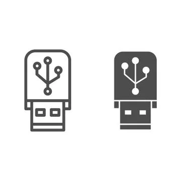 Flash drive line and solid icon. Portable data memory storage device symbol イラスト素材