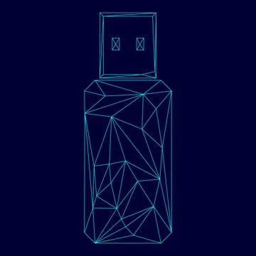 Flash drive low poly triangulation triangulated polygonal electric cyan blue  Stock Illustration