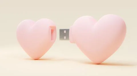 Flash drive pink heart shape Sending love information. transfer data love and Stock Illustration