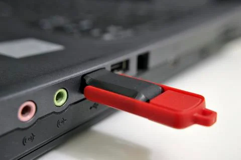 Flash drive plug to laptop Stock Illustration