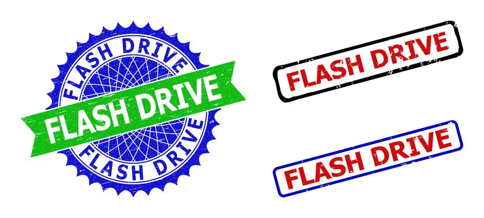 FLASH DRIVE Rosette and Rectangle Bicolor Stamps with Rubber Styles Illustrazione stock