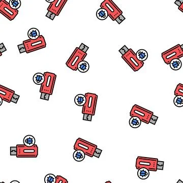 Flash drive with virus vector seamless pattern Stock Illustration