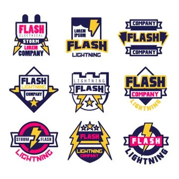 Flash electrical storm company logo design template, elements and symbols for Stock Illustration