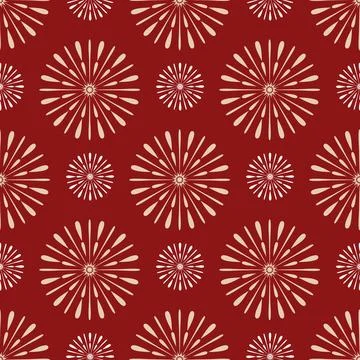 Flash fireworks on red background, illustration for textile design Stock Illustration
