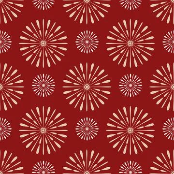 Flash fireworks on red background, vector illustration for textile design Stock Illustration