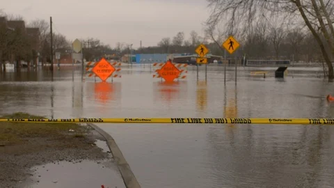 Flash flood causes town to flood Video stock 89539691