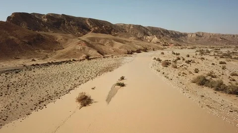 Flash flood in the Desert flight view Stock Footage 110894023