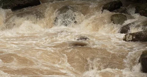 Flash flood flows after a heavy rainstorm. Power waterfall. Stock Footage 287452551