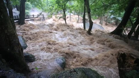 Flash flood flows turnovers Stock Footage 252497450