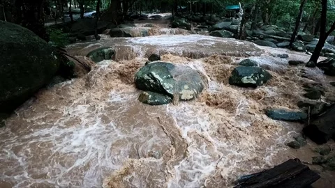 Flash flood flows turnovers Stock Footage 256772609