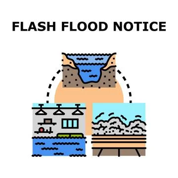 Flash flood notice concept with rising water level Stock Illustration